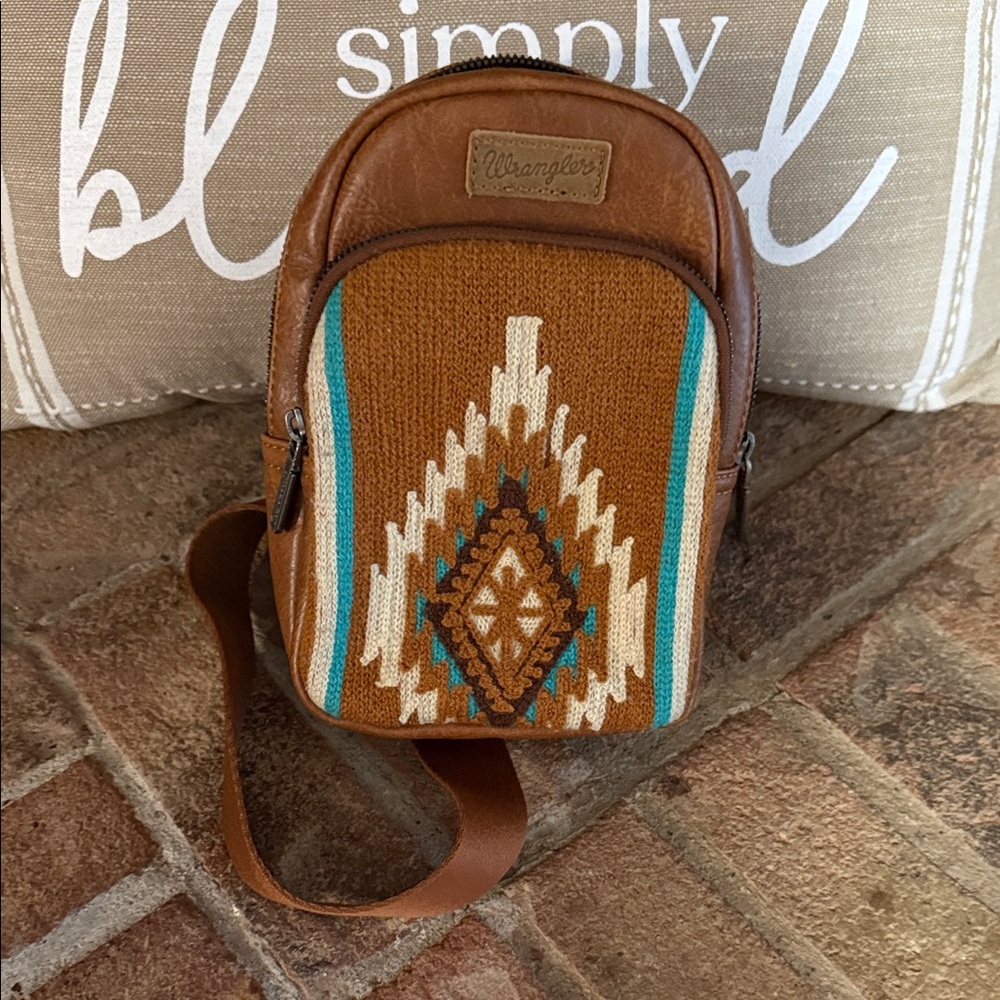 Wrangler Tan and Blue Patterned Backpack